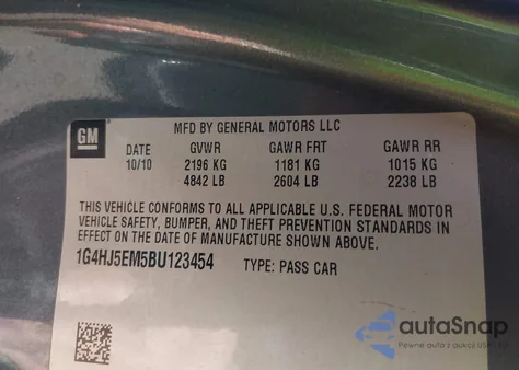 2011 Buick Lucerne Cxl Premium from USA, damaged, VIN 1G4HJ5EM5BU123454